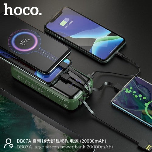 HOCO DB07A power bank with integrated cables for convenience.
