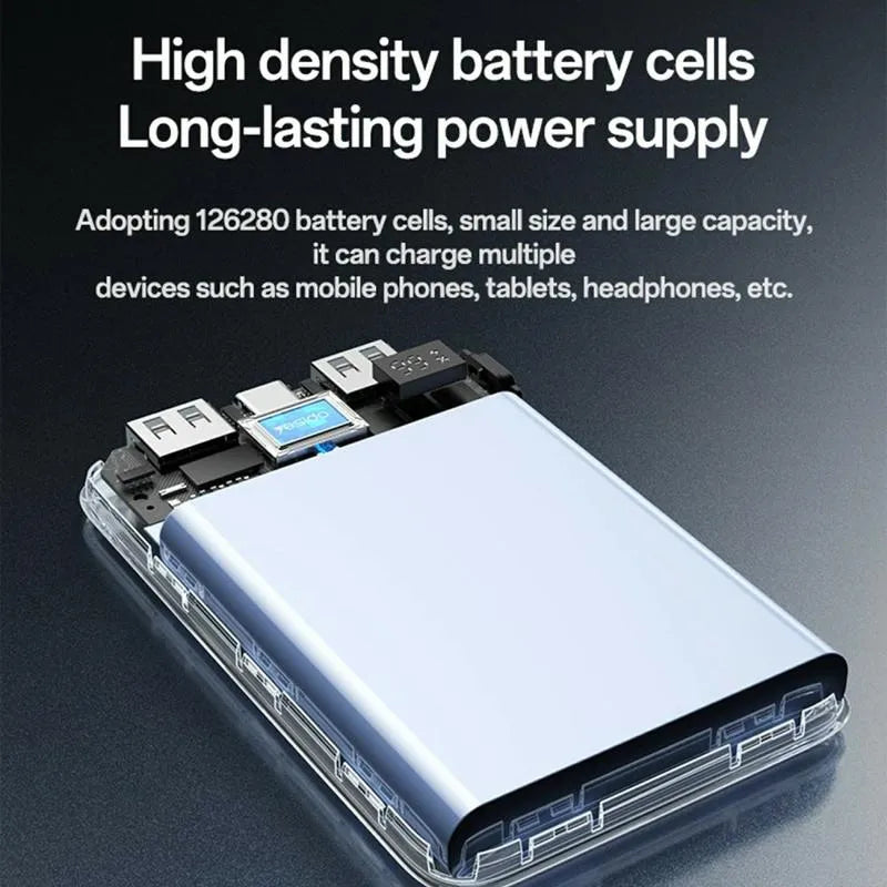 YESIDO YP82 compact power bank charging smartphone on the go.