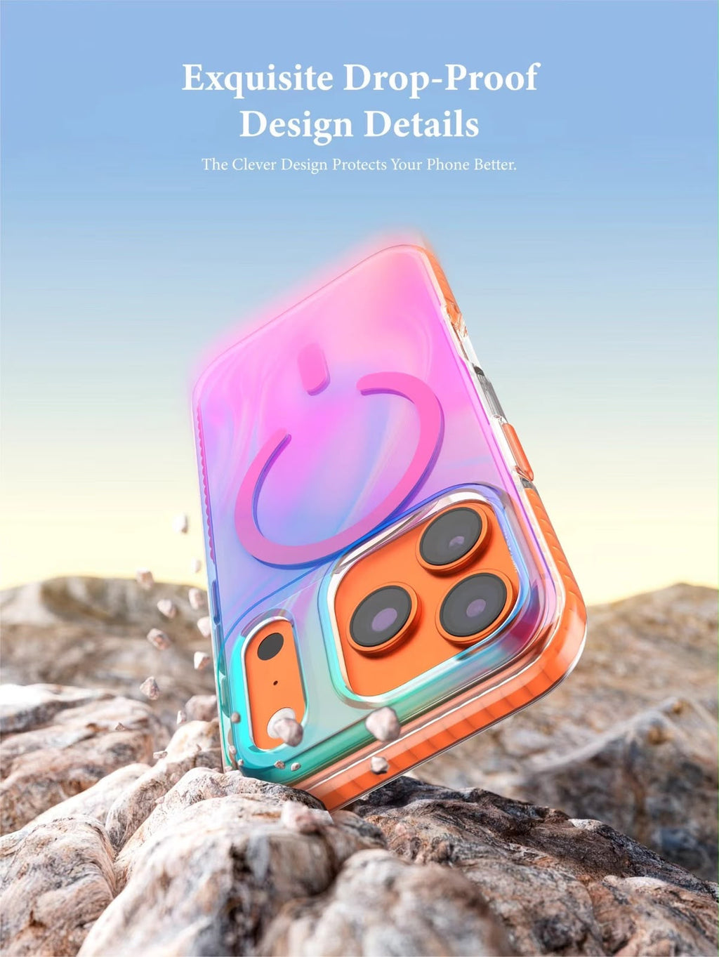 PULOKA iridescent case orange with reinforced drop-proof corners and MagSafe ring