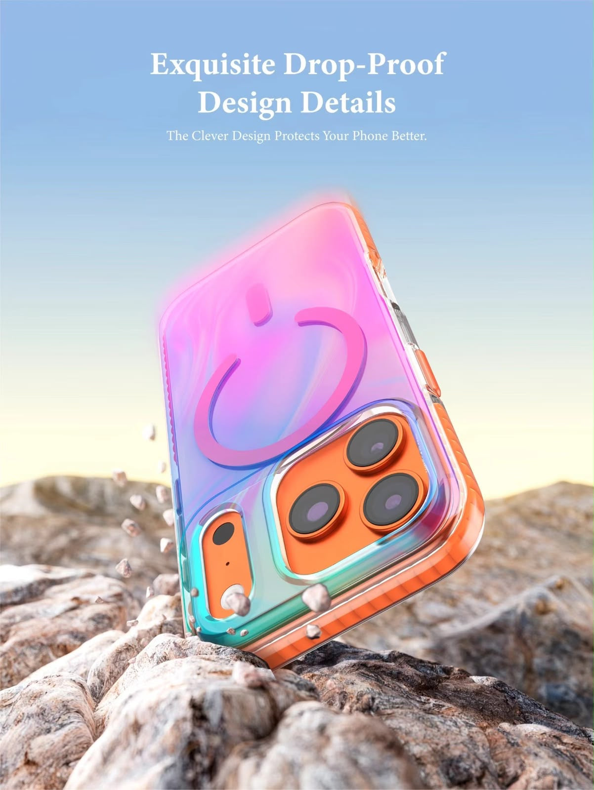 PULOKA iridescent case orange with reinforced drop-proof corners and MagSafe ring