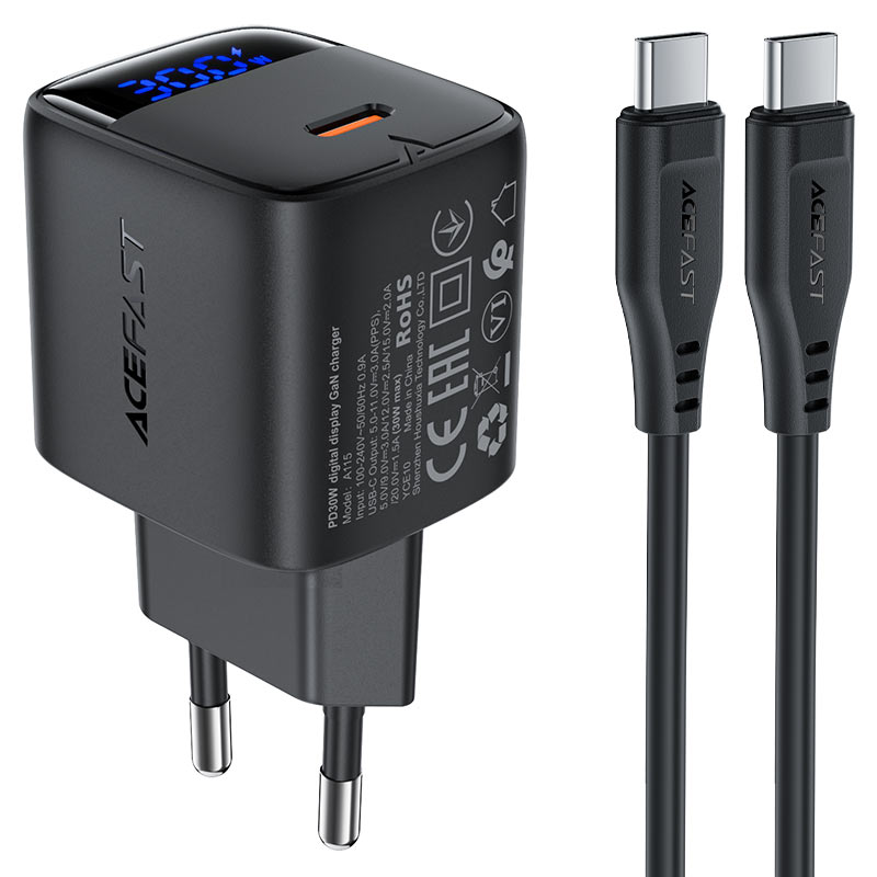 ACEFAST A115 PD 30W GaN charger LED display front