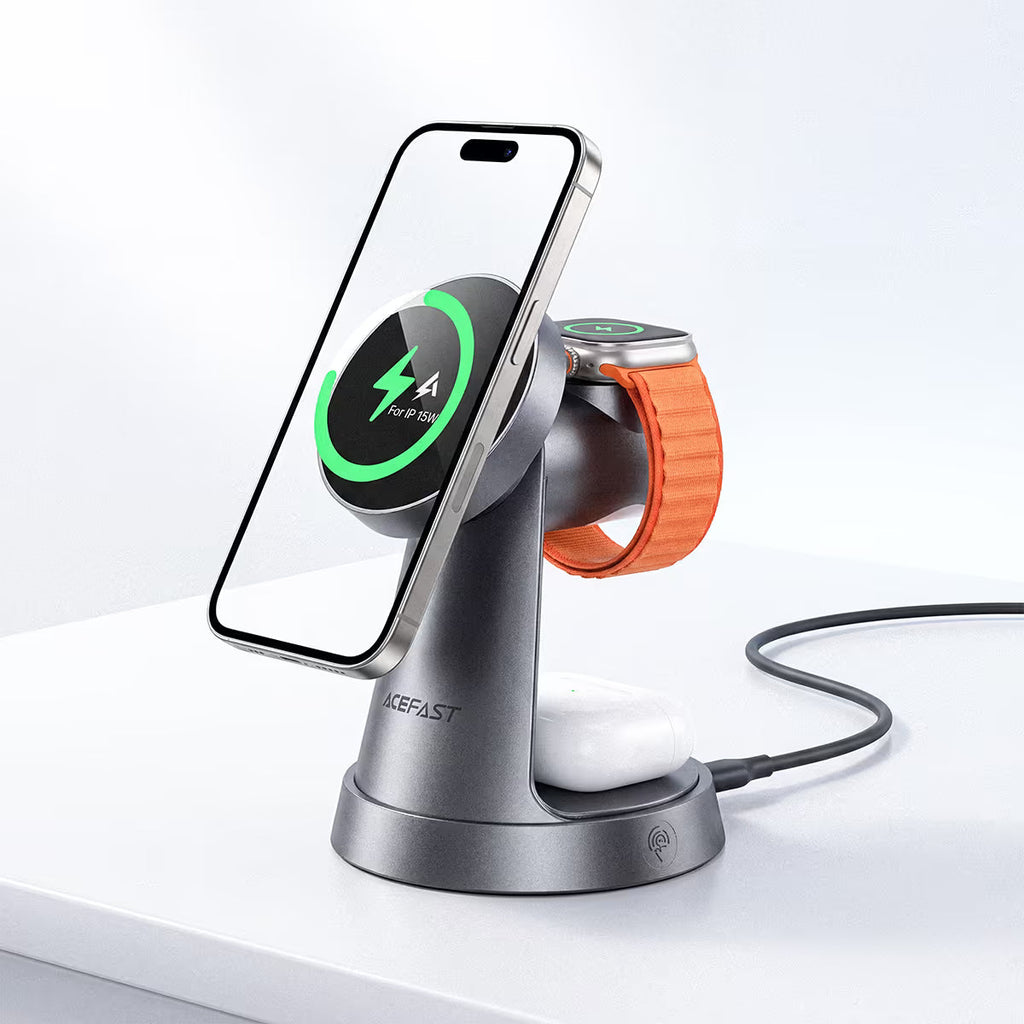 Acefast E48 3-in-1 Wireless Charging Station – Phone, Watch and Earbuds