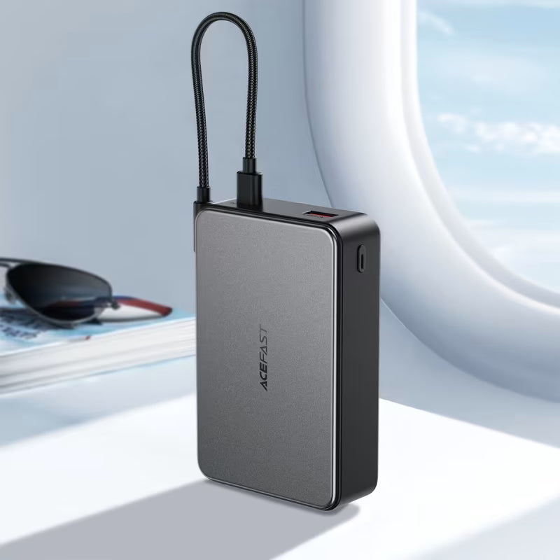 22.5W fast charging power bank with USB C and USB A ports
