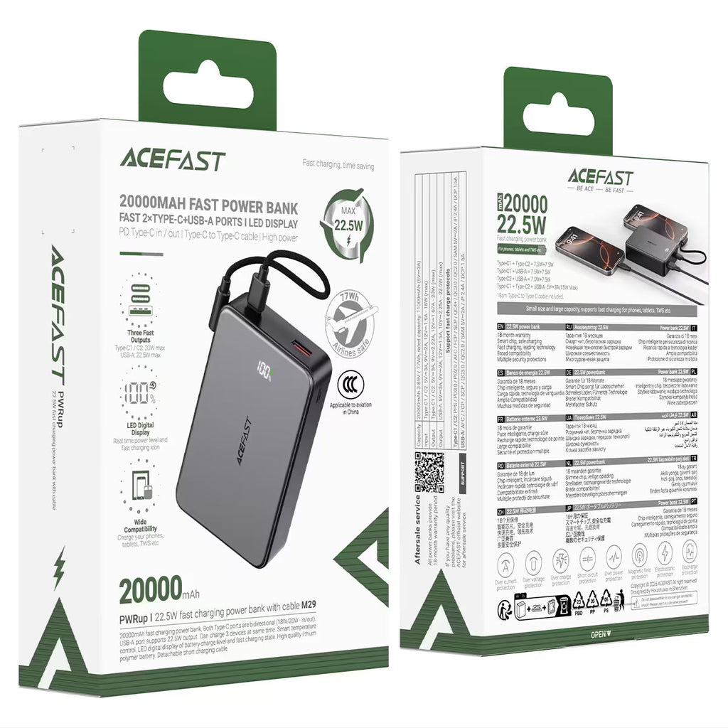 Acefast M29 power bank showing slim design and multi port output
