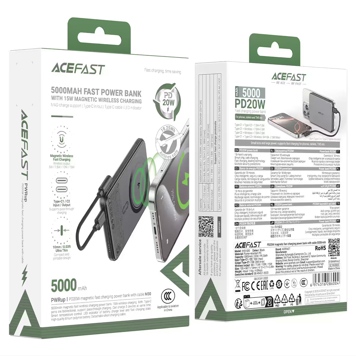 Slim Magnetic Fast Wireless Charge Power Bank PD20W 5000mAh Acefast M30