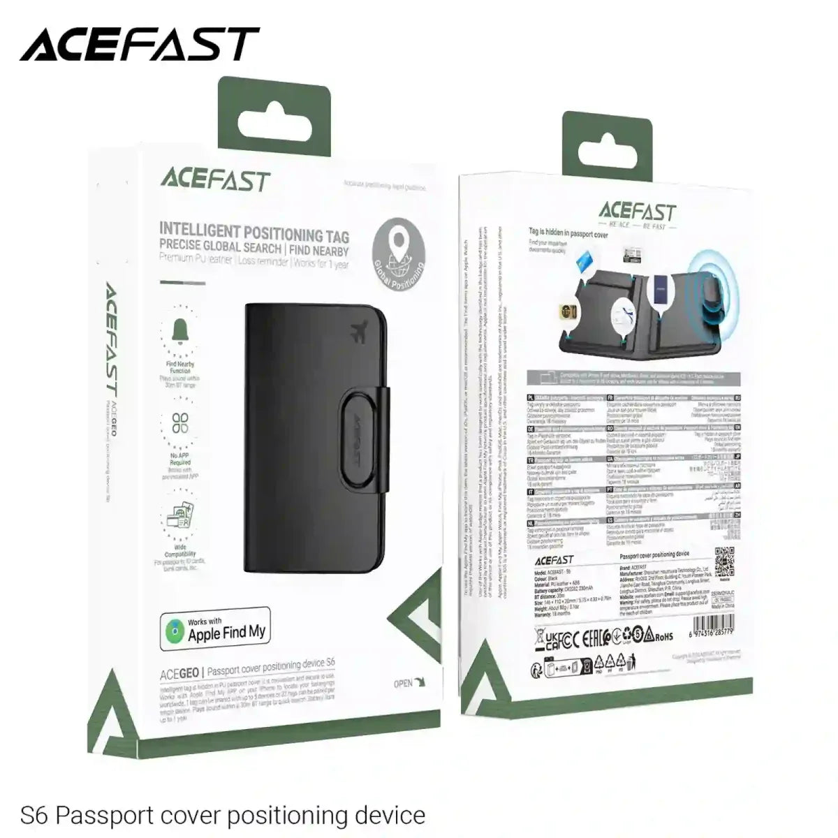 Anti-loss passport case compatible with Apple Find My
