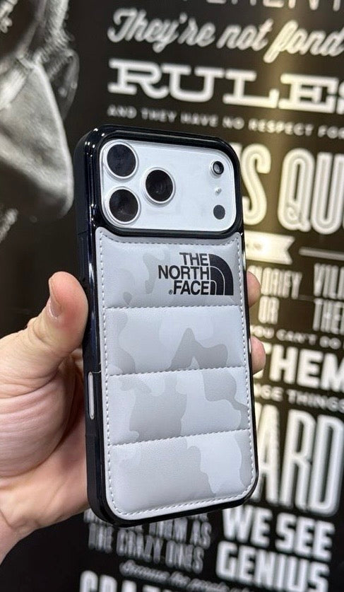 North Face puffer case lifestyle fashion look iPhone 17