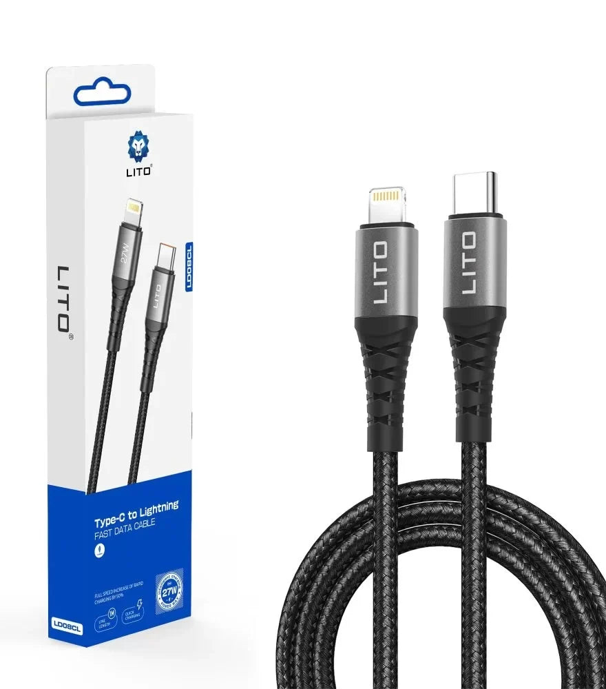 LITO LD08 USB-C to Lightning braided cable front view