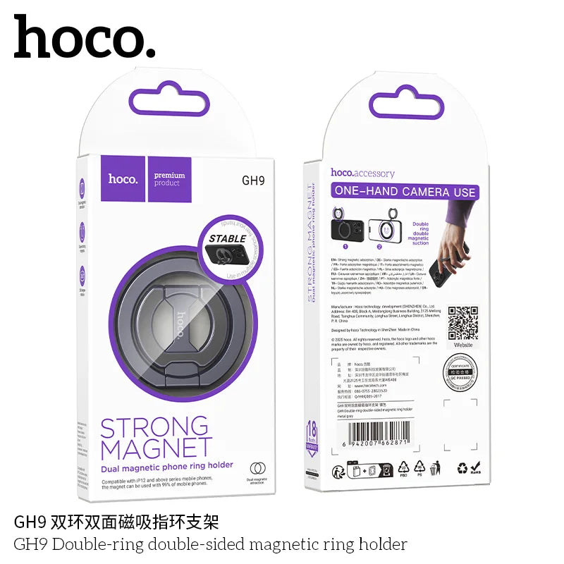 HOCO GH9 dual magnetic ring holder on phone
