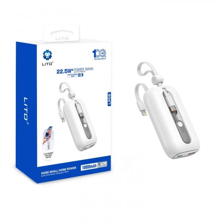 LITO LP06 10000mAh power bank with built-in cable front view