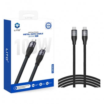 LITO LD23 100W USB-C to USB-C braided cable front view gray