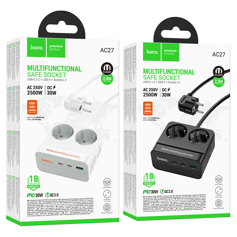HOCO AC27 power strip with PD30W fast charging
