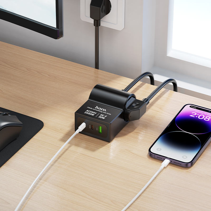 HOCO AC33 extension socket with USB ports for desk setup