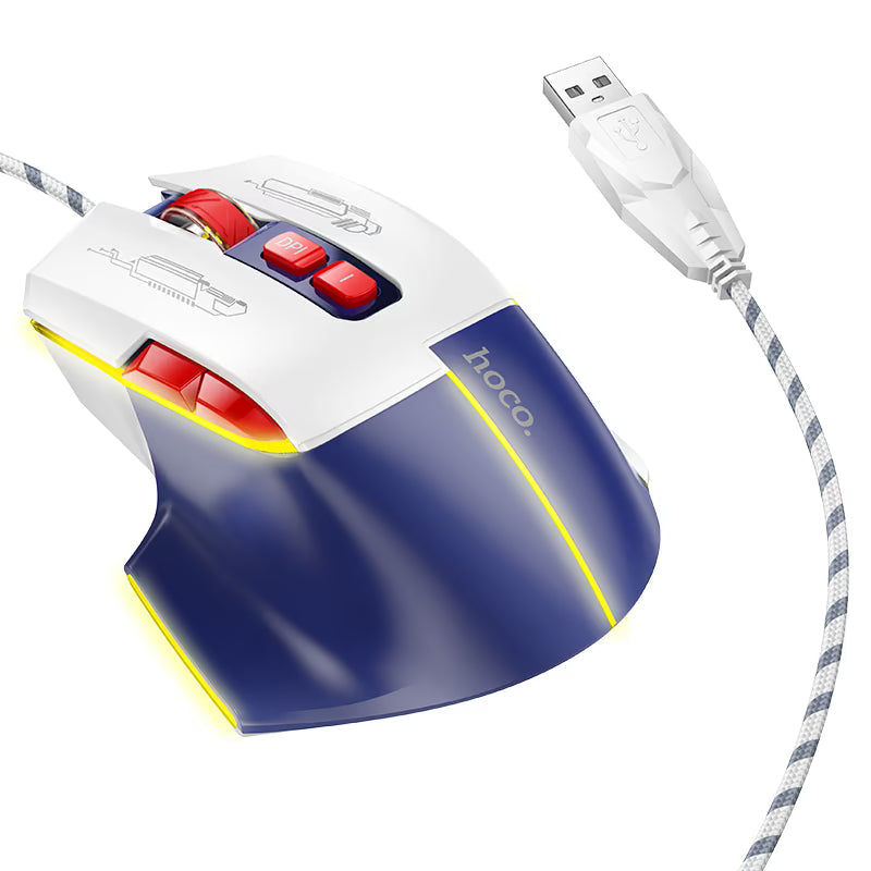 Hoco GM31 Overlord wired gaming mouse - White Blue