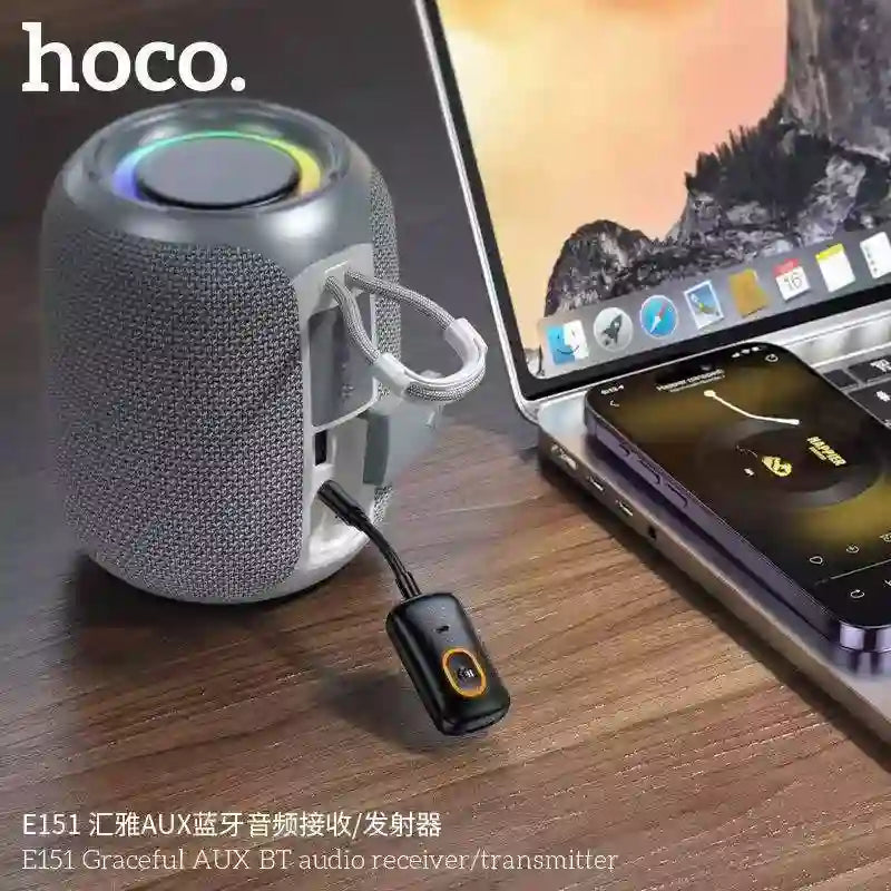 HOCO E151 Bluetooth adapter connected to car AUX
