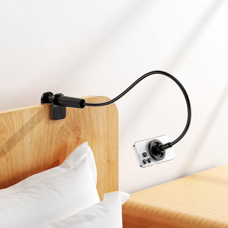 Magnetic desk phone holder with clamp base and aluminum rod