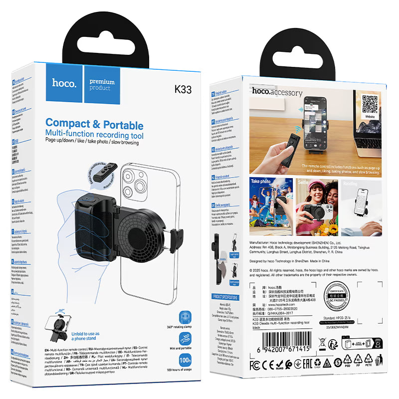 Hoco K33 Grip Handle with Remote Control – Phone & Camera Stabilizer