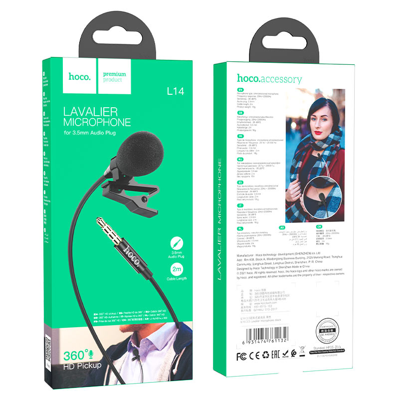 HOCO L14 lavalier microphone 3.5mm AUX clip mic