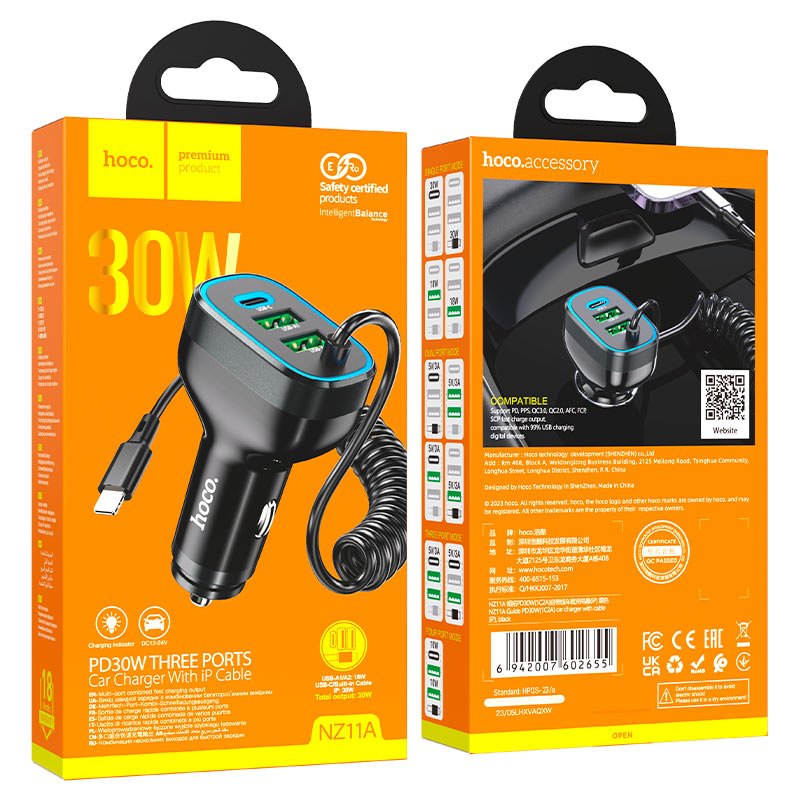 HOCO NZ11A PD30W car charger with built in cable