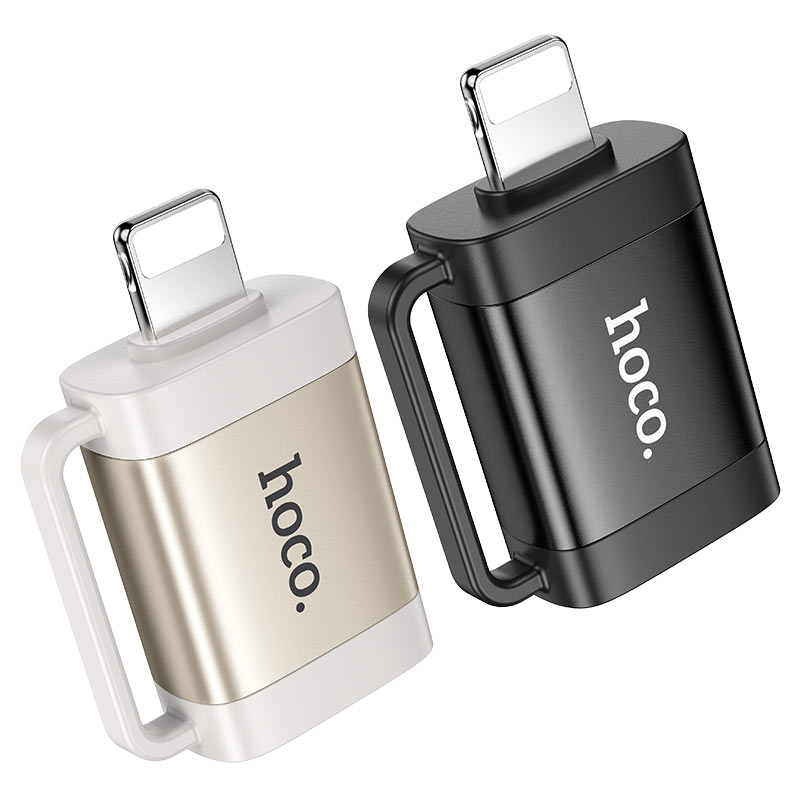 HOCO OTG Lightning adapter with USB flash drive plugged in