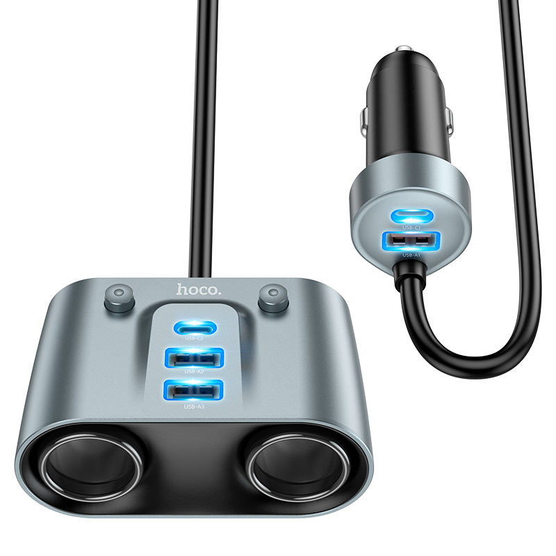 Hoco Z51 ports: dual Type-C and 3 USB-A