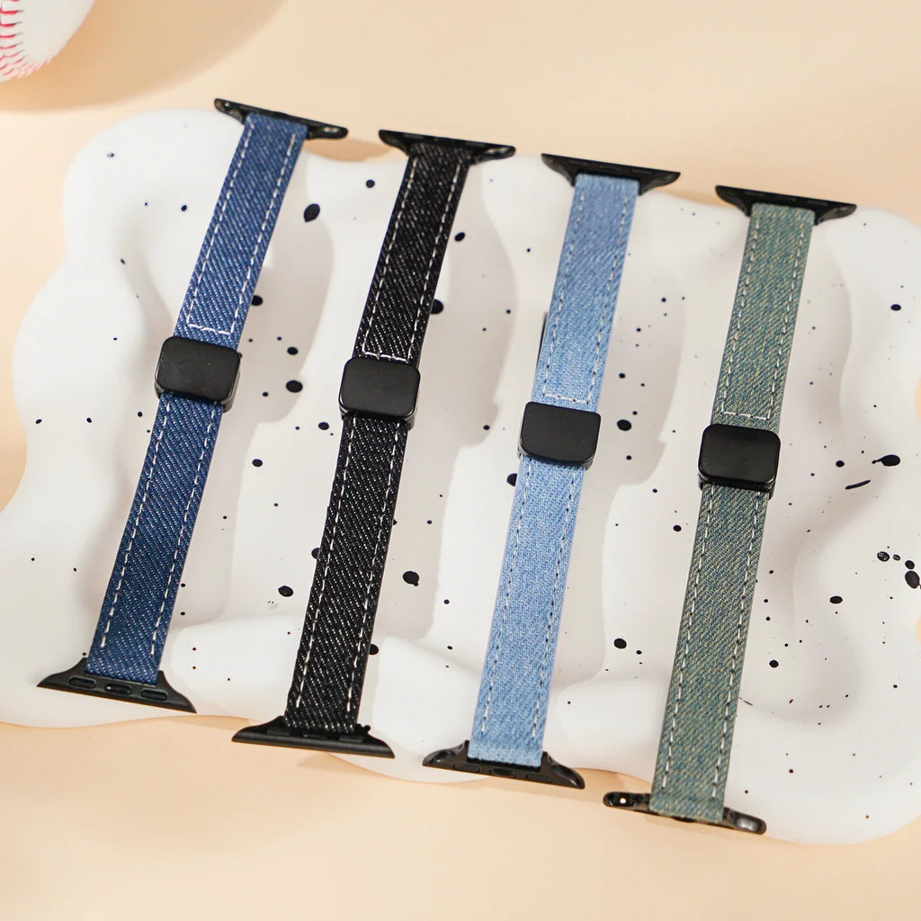 Slim Leather Apple Watch Band Denim-Textured Strap