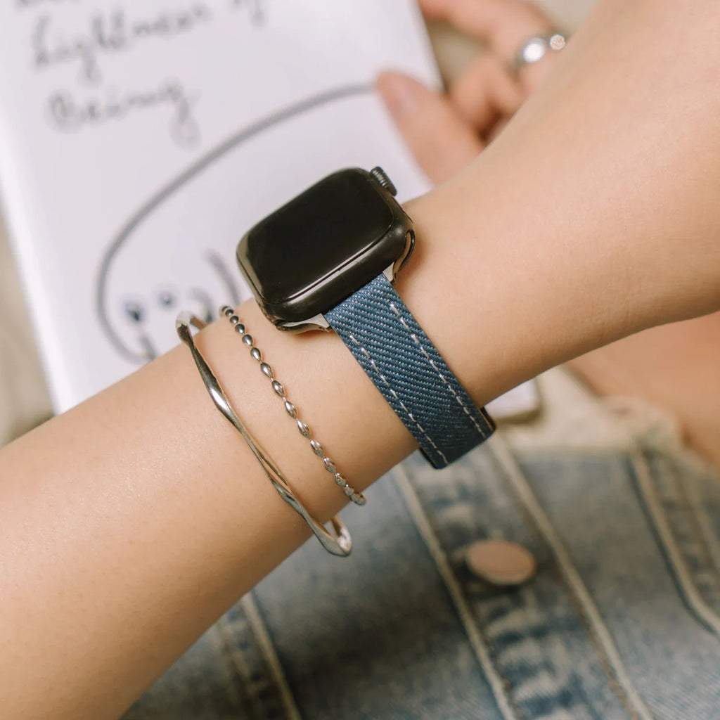 Slim Leather Apple Watch Band Denim-Textured Strap