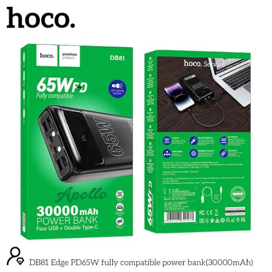HOCO DB81 65W power bank charging a laptop and phone together