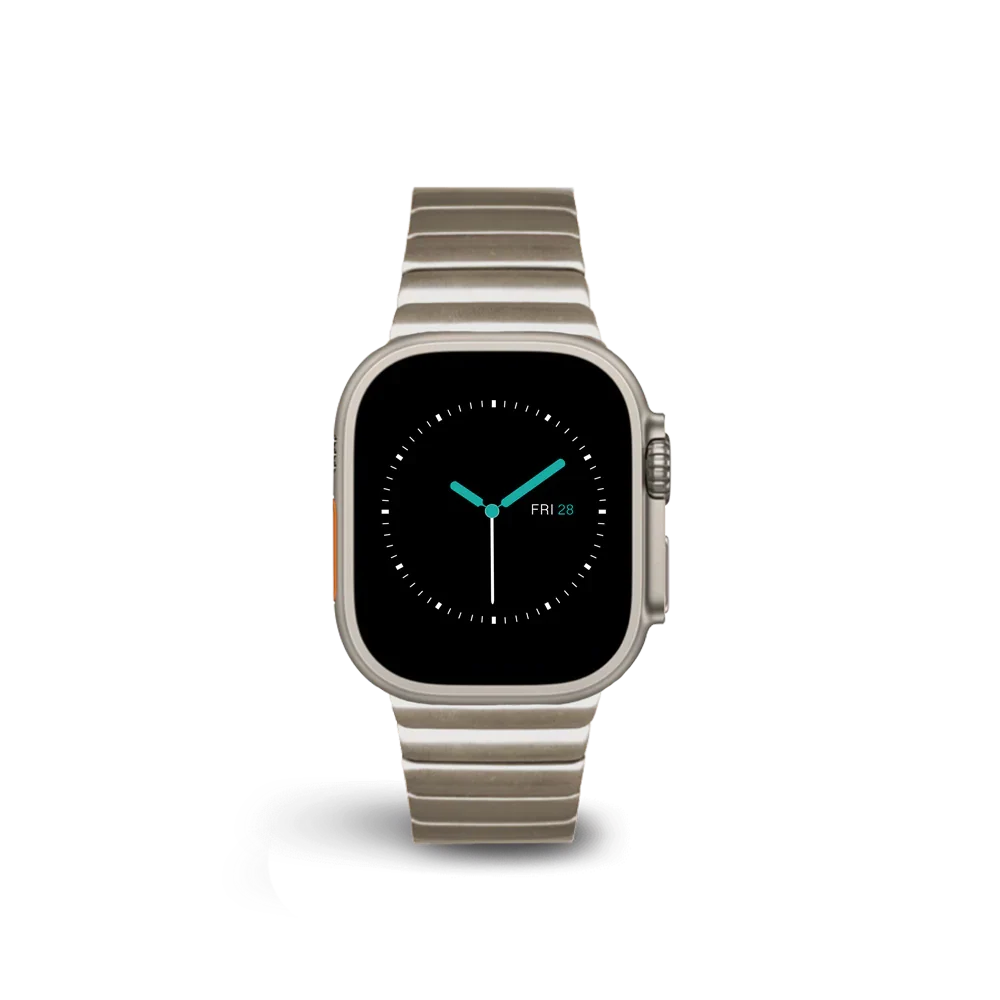 Stainless steel link band on Apple Watch wrist business