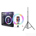 MJ33 RGB LED ring light 33cm front view with tripod