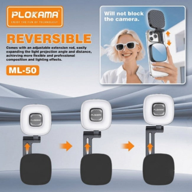 Plokama ML-50 series magnetic LED fill light – 32 LEDs, built-in mirror