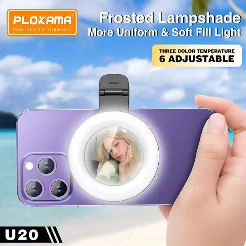 LED Mini Mirror Clip Selfie Ring Light Plokama U20
