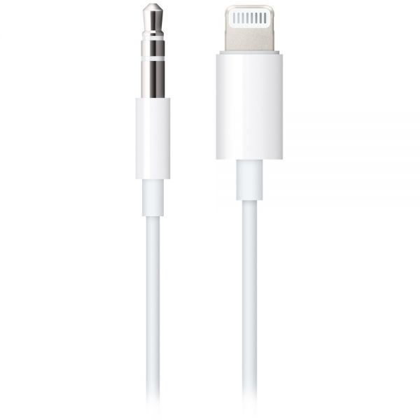 iPhone Lightning to AUX cable front view white