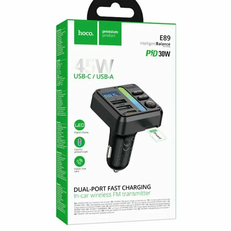 HOCO E89 FM transmitter front view car charger