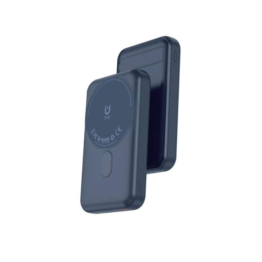 Green Lion Lagos power bank attached to iPhone MagSafe
