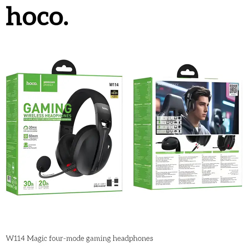 Hoco W114 Magic foldable wireless gaming headset collapsed for storage showing compact travel design
