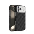 Black carbon fiber knit MagSafe case iPhone 17 front view