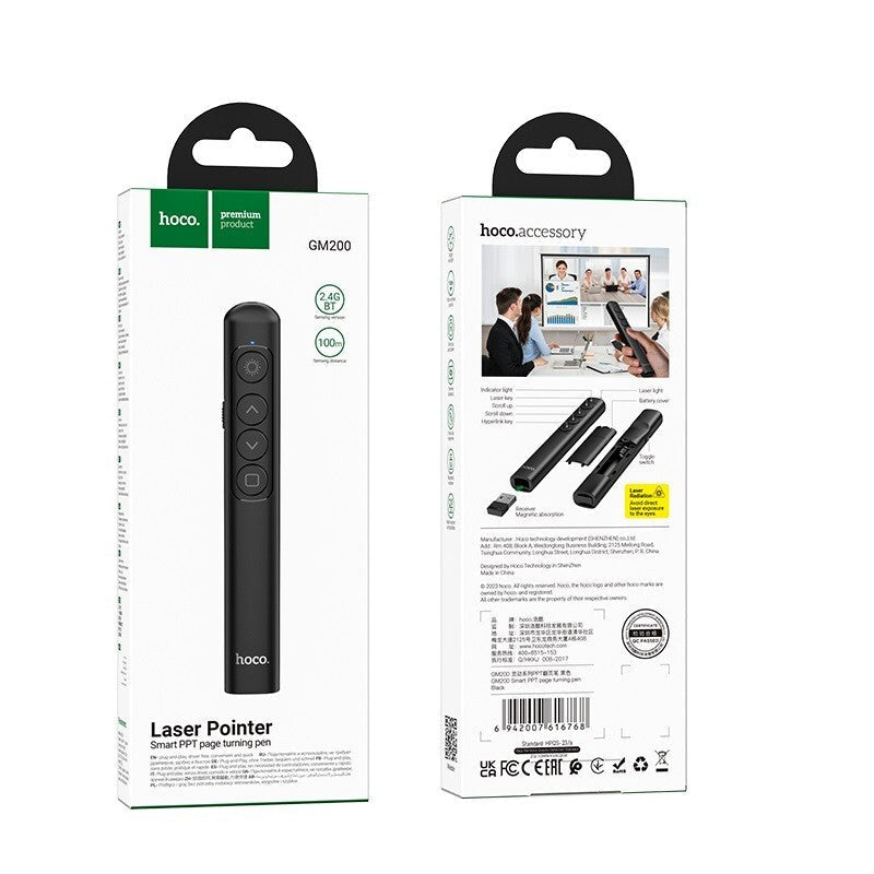 HOCO GM200 presenter laser pointer front view aluminium