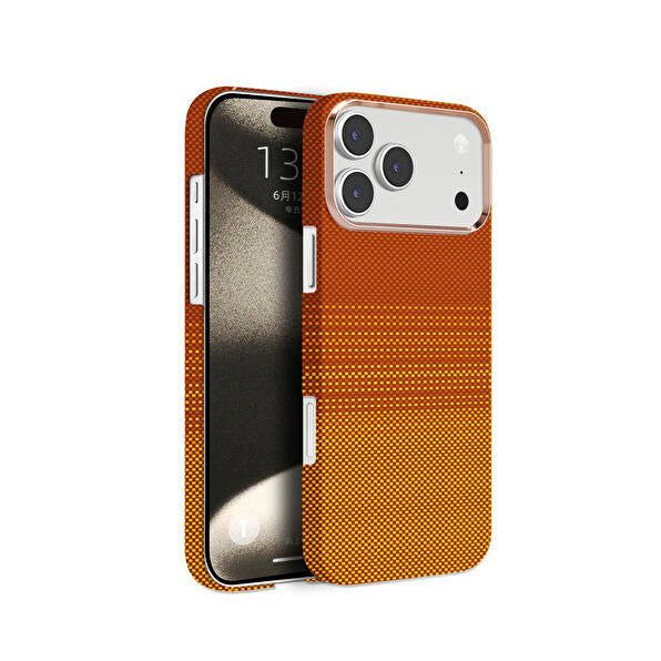 Orange knit MagSafe case iPhone 17 Pro front view texture
