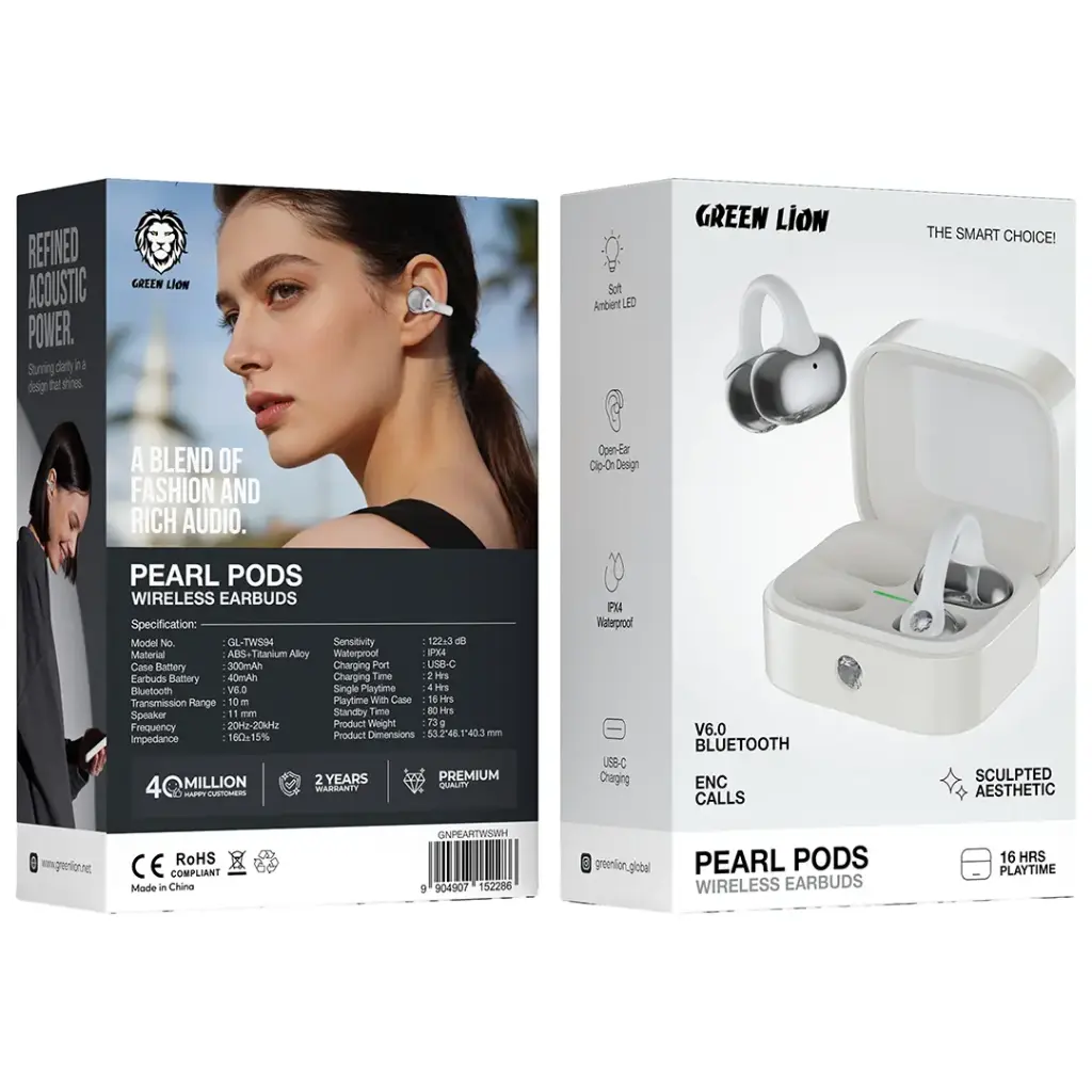 Green Lion Pearl Pods wireless earbuds detail