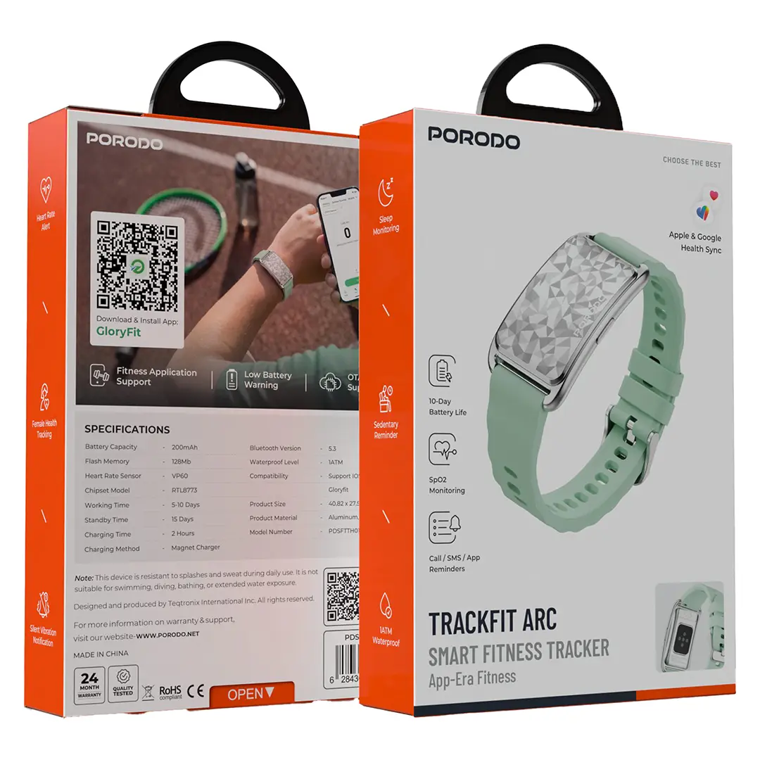 Porodo TrackFit Arc Fitness Tracker – Display and Activity Screen