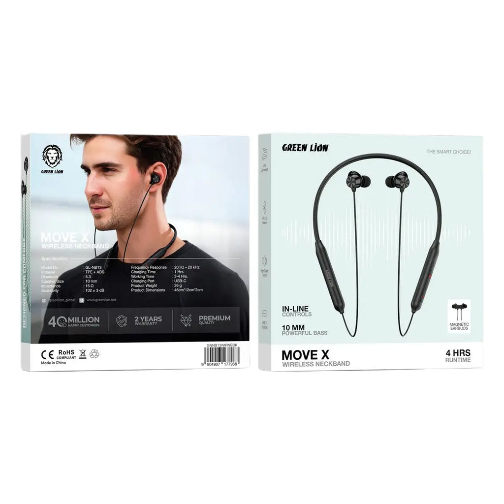 Green Lion Move X Neckband – Magnetic Earbuds and In-Line Controls