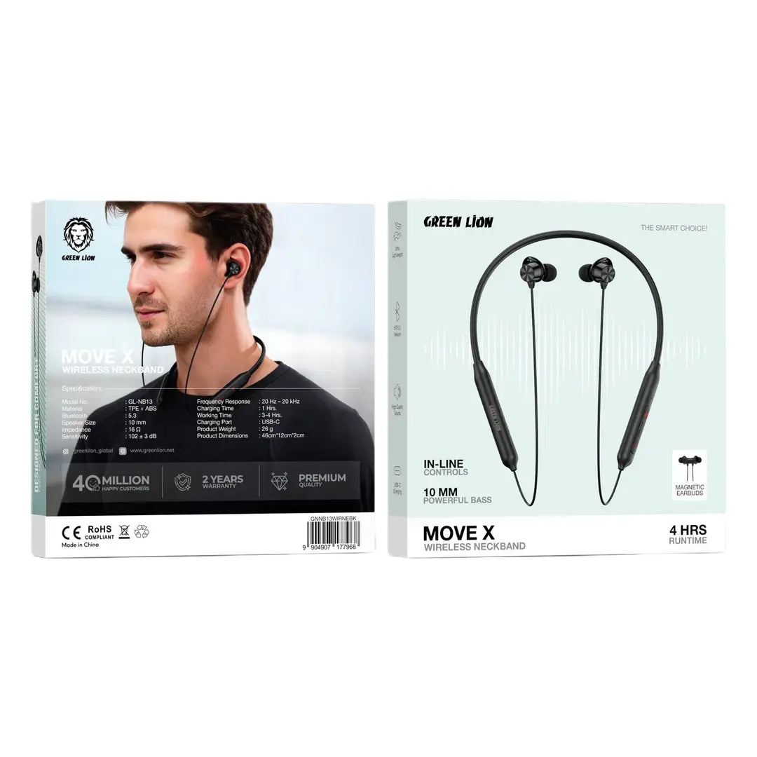 Green Lion Move X Neckband – Magnetic Earbuds and In-Line Controls