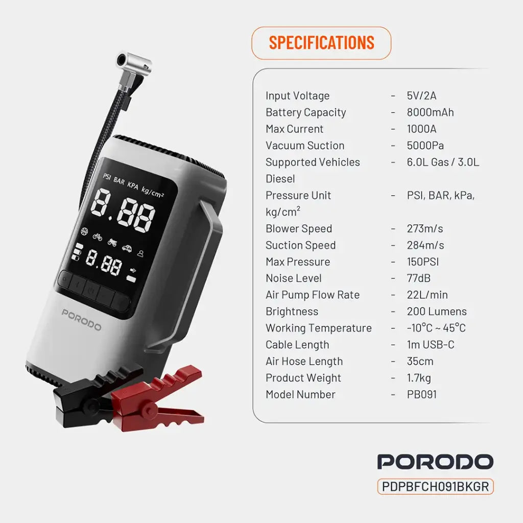 Porodo 6-in-1 power tool jump starter detail