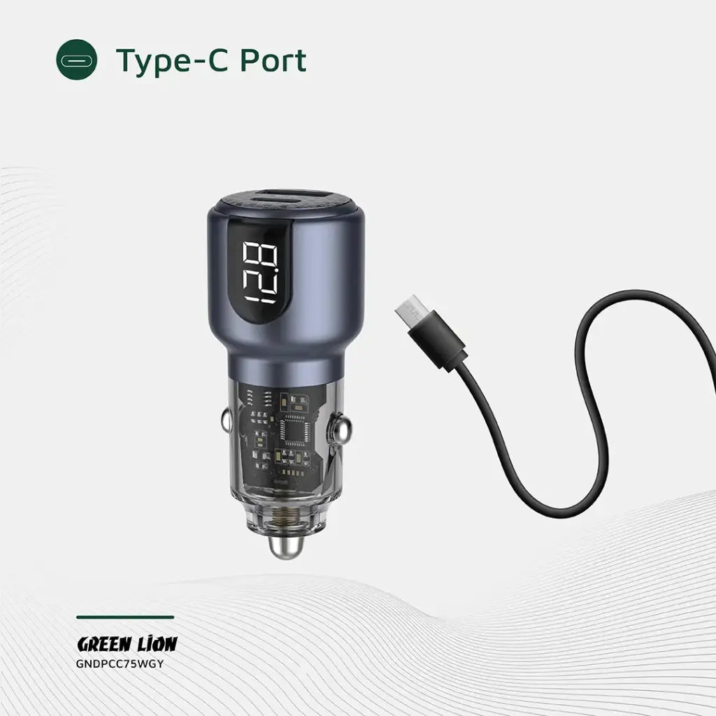 Green Lion 75W Car Charger Gray – Retail Packaging