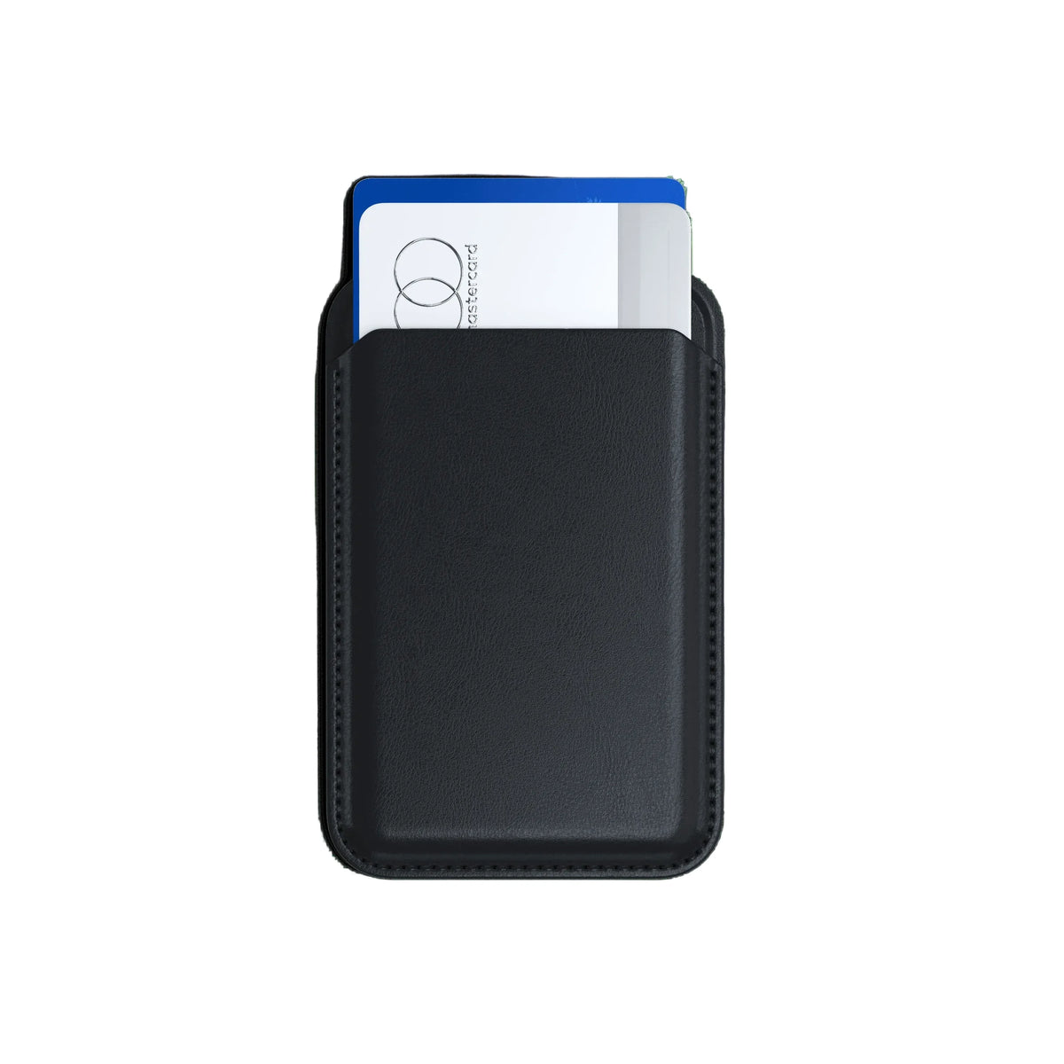 Magnetic wallet stand with cards and phone stand open