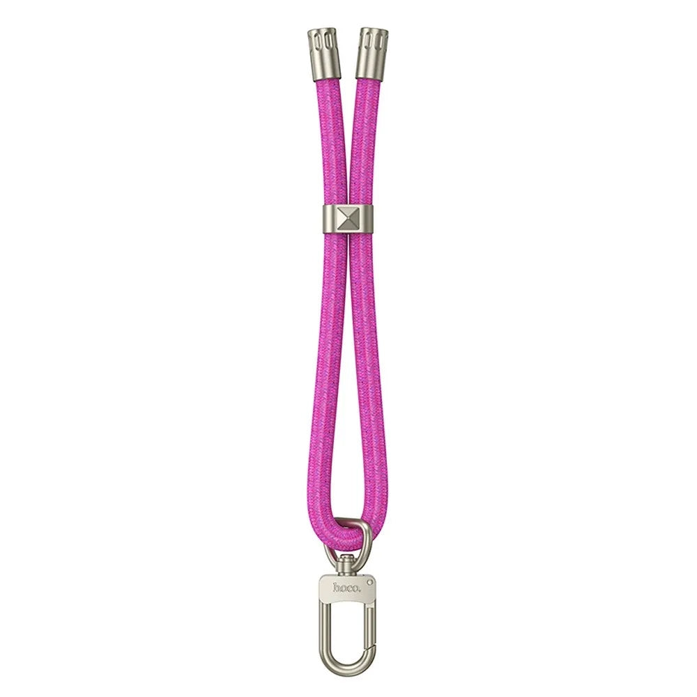 Hoco GH4 wrist lanyard carabiner clip attaching to universal phone patch on smartphone case
