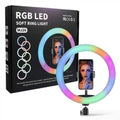 MJ26 RGB LED ring light 26cm front view with tripod